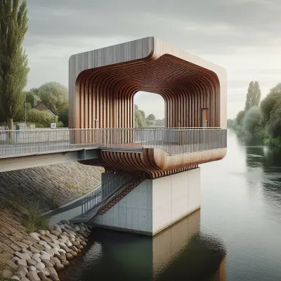 AI-generierter Entwurf für eine Aussichtsplattform am Rhein-Herne-Kanal in Holzhybridbauweise